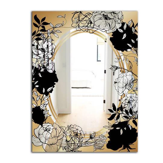 Designart Gold Botanical Obsidian 5 Rectangular 35.4-in L x 23.6-in W Polished Glam Black Wall Mounted Mirror