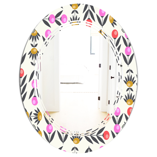 Designart Oval 31.5-in L x 23.7-in W Multicolour Retro Abstract Floral Design XI Polished Wall Mirror