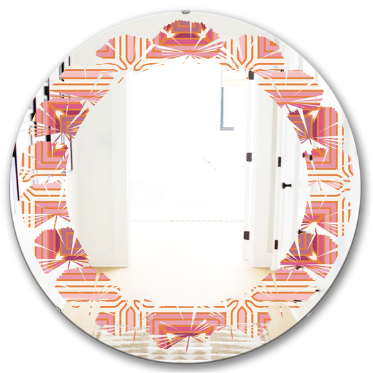 Designart 24-in x 24-in Pink Geometric Retro Design II Modern/Round Wall Mirror