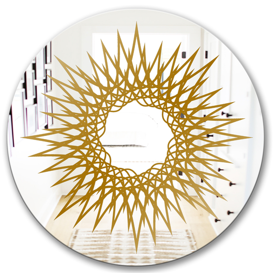 Designart Gold Geometric Series Round 24-in L x 24-in W Polished Glam Wall Mounted Mirror