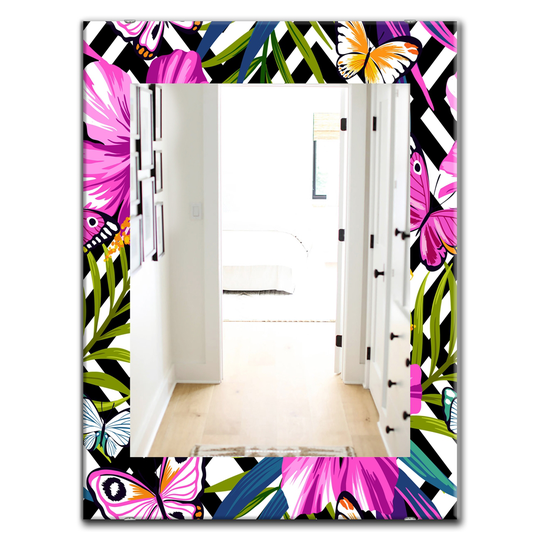 Designart Canada 35.4-in L x 23.6-in W Rectangle Pink Blossom Bohemian Polished Wall Mirror