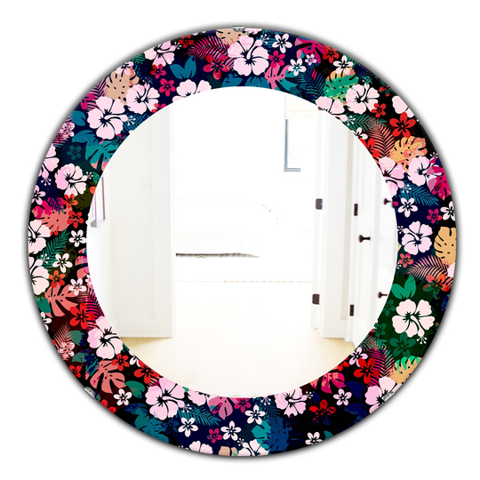 Designart Canada Round 24-in L x 24-in W Obsidian Bloom Polished Wall Mirror