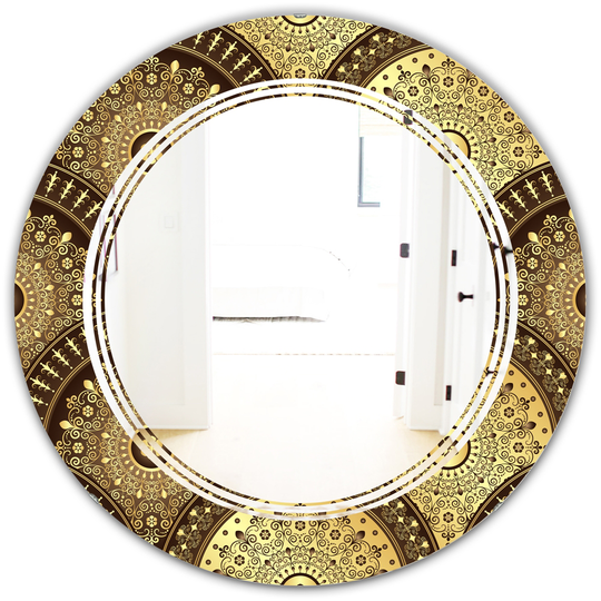 Designart 24-in Golden Circular Pattern I Modern Round Mirror - Multi-Colour