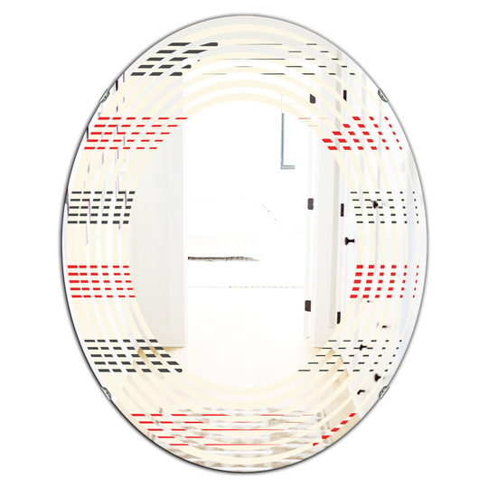 Designart 23.7-in W x 31.5-in L Oval Red Horizontal Retro Geometrical Pattern I Polished Wall Mirror
