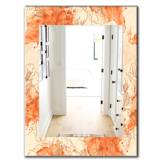 Designart Canada 35.4-in L x 23.6-in W Rectangle Orange Asian Flowers Polished Wall Mirror