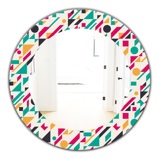 Designart 24-in x 24-in Blue Retro Abstract Geometric Pattern Modern Mirror
