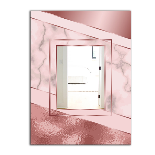 Designart Marbled Marvellous 7 Rectangular 35.4-in L x 23.6-in W Polished Glam Gold Wall Mounted Mirror