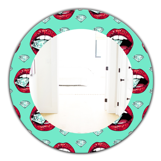 Designart 24-in x 24-in Green Hot Lips Bohemian and Eclectic Mirror