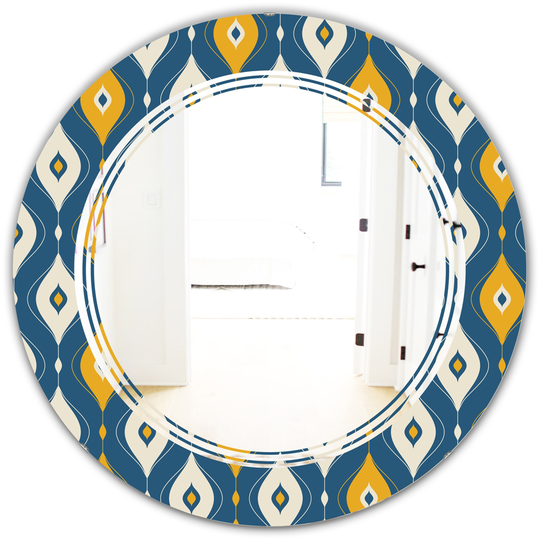 Designart Round 24-in Blue Retro Abstract Pattern II Polished Wall Mirror