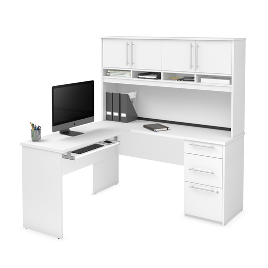 Bestar Innova 59.8-in White Modern/Contemporary L-Shaped Desk with Hutch