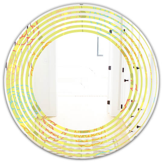Designart Retro Handdrawn Flowers Round 24-in L x 24-in W Polished Yellow Wall Mounted Modern Mirror