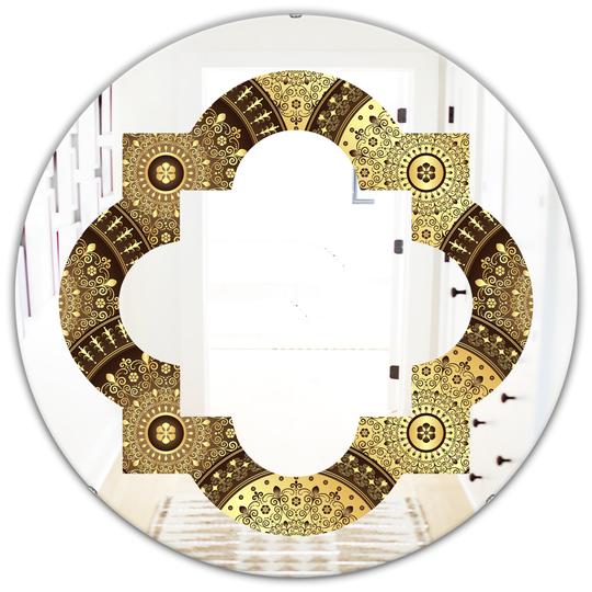 Designart 24-in x 24-in Golden Circular Pattern I Modern Round Wall Mirror in Multi-Colour