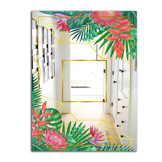 Designart Efflorescent Gold Pink 12 Rectangular 35.4-in L x 23.6-in W Polished Country Wall Mounted Mirror