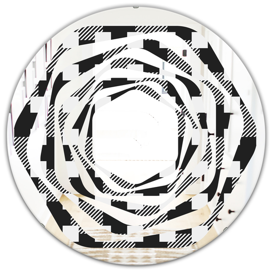 Designart Geometric Monochrome Pattern II Modern Round Wall Mirror in Black