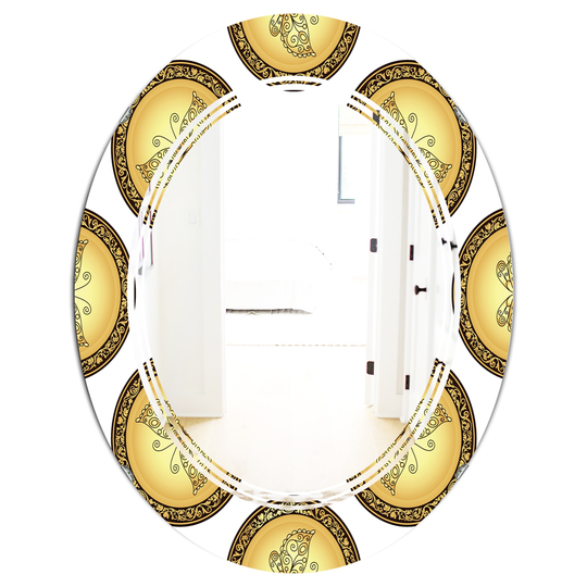 Designart 31.5-in Gold and Brown Pattern with Gradient Vintage Circles Oval Decorative Mirror