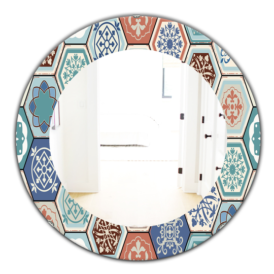 Designart Canada 24-in L x 24-in W Round Light Blue and Tan Polished Wall Mirror