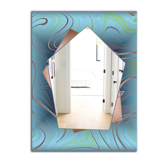 Designart Marbled Diamond 11 Rectangular 35.4-in L x 23.6-in W Polished Country Blue Wall Mounted Mirror