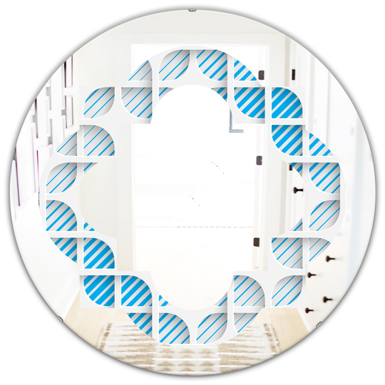 Designart 24-in Round 3D Blue and White Pattern II Polished Wall Mirror