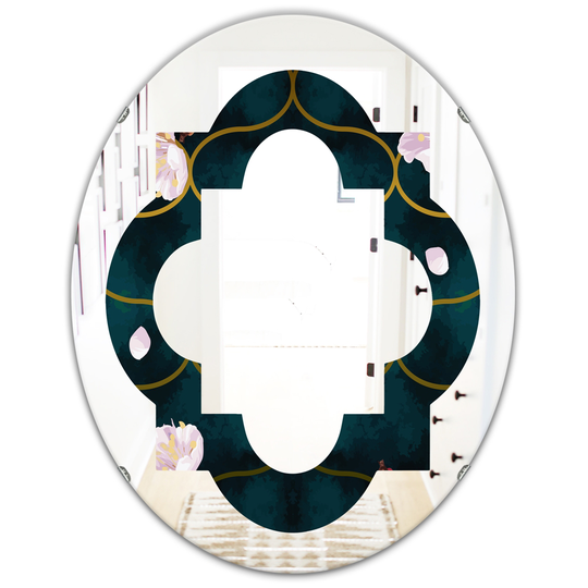 Designart 31.5-in x 23.7-in Retro Flower Pattern II Cottage Oval Mirror - Pink