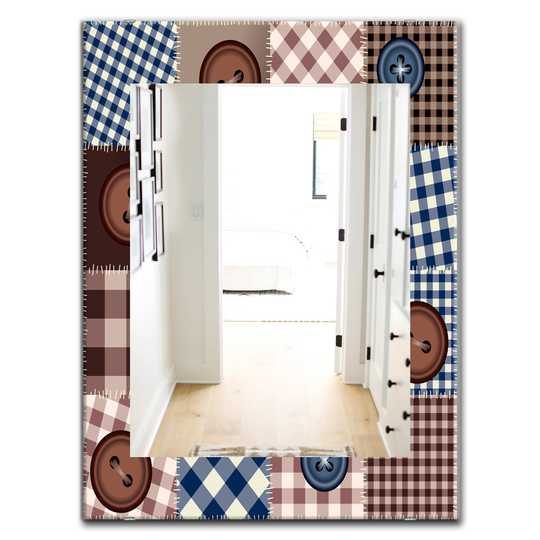 Designart Canada 35.4-in L x 23.6-in W Rectangle Buttons on Squared Patchwork Polished Wall Mirror