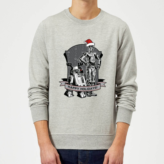 Star Wars Happy Holidays Droids Grey Christmas Jumper - M