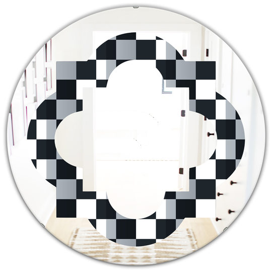 Designart 24-in x 24-in Multi-Colour Geometric Monochrome Pattern I Modern Round Wall Mirror