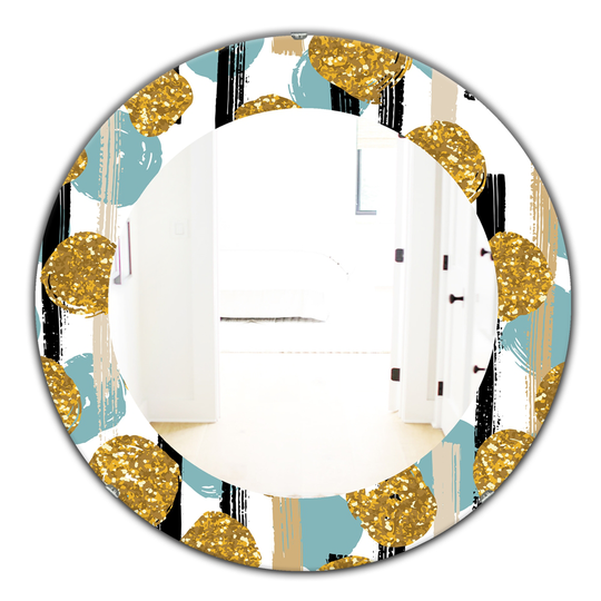 Designart Canada 24-in L x 24-in W Round Hand Drawn Blue and Golden Glitter Circles Polished Wall Mirror