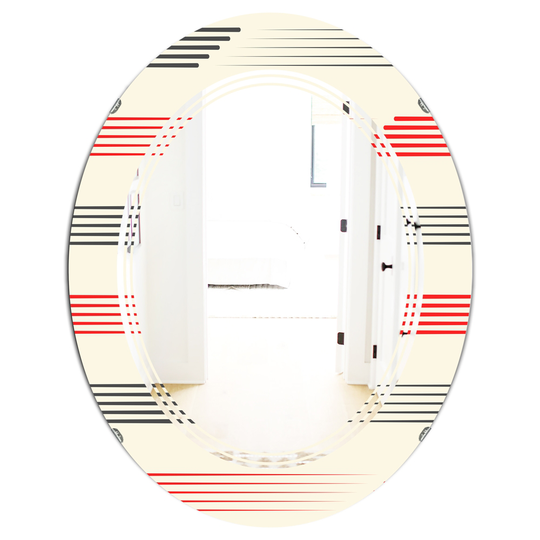 Designart Red 31.5-in L x 23.7-in W Oval Horizontal Retro Geometrical Pattern I Polished Wall Mirror