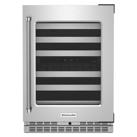 KitchenAid 46-Bottle Dual Zone Undercounter Stainless Steel Wine Cooler with Metal Racks