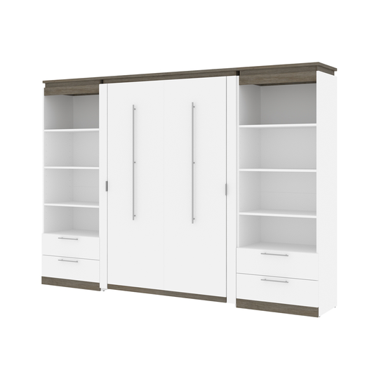 Bestar Orion Full Murphy Bed - Integrated Storage - White & Walnut Grey