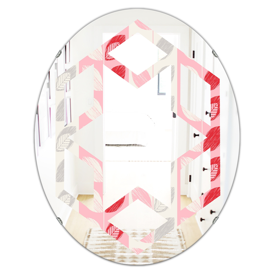 Designart 31.5-in Botanical Retro Design I Modern Oval Wall Mirror in Pink