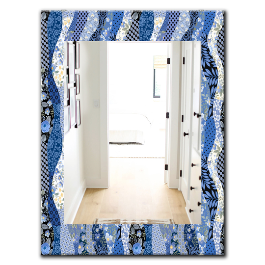 Designart 35.4-in x 23.6-in Blue Patchwork Pattern with Roses Traditional Mirror