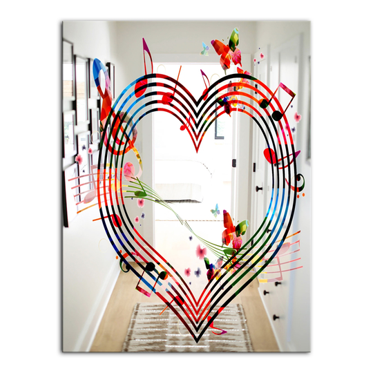 Designart Music Notes V Rectangular 35.4-in L x 23.6-in W Polished Modern Multicolour Wall Mounted Mirror