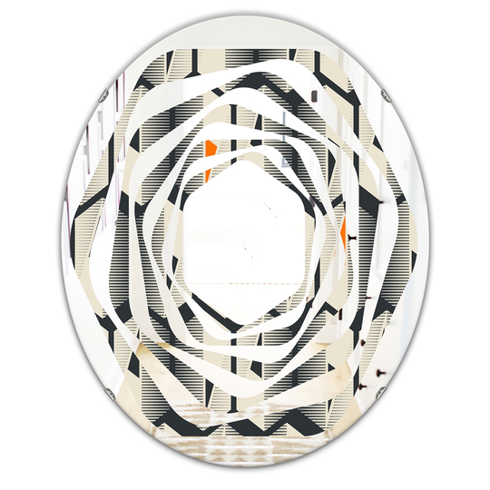 Designart Oval 31.5-in L x 23.7-in W Black Abstract Retro Triangular Geometrics Polished Wall Mirror