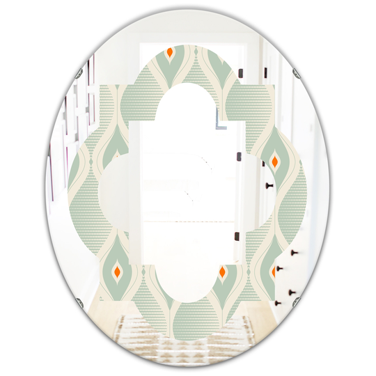 Designart 31.5-in L x 23.7-in W Oval Green Retro Abstract Drops VII Polished Wall Mirror