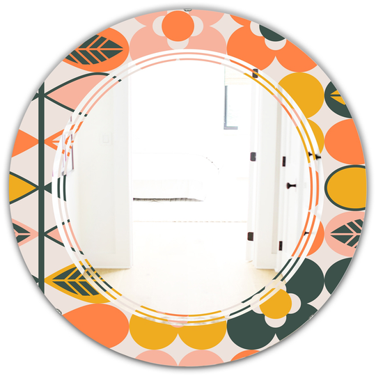 Designart Multicolour 24-in Round Botanical Retro Design II Polished Wall Mirror