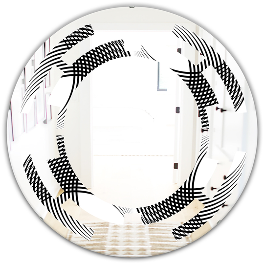 Designart Round 24-in Black Monochrome Geometric Pattern IX Polished Wall Mirror