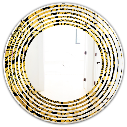 Designart Round Gold 24-in Floral II Polished Wall Mirror