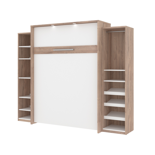 Bestar Cielo Queen Murphy Bed Integrated Storage - Rustic Brown & White