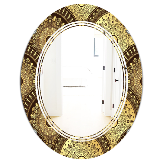 Designart 31.5-in x 23.7-in Golden Circular Pattern I Modern Oval Mirror in Multi-Colour