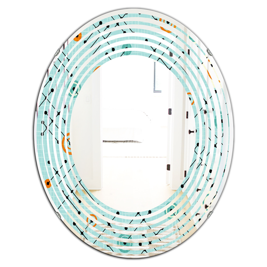 Designart Oval 31.5-in L x 23.7-in W Blue Retro Abstract Design XIV Modern Polished Wall Mirror
