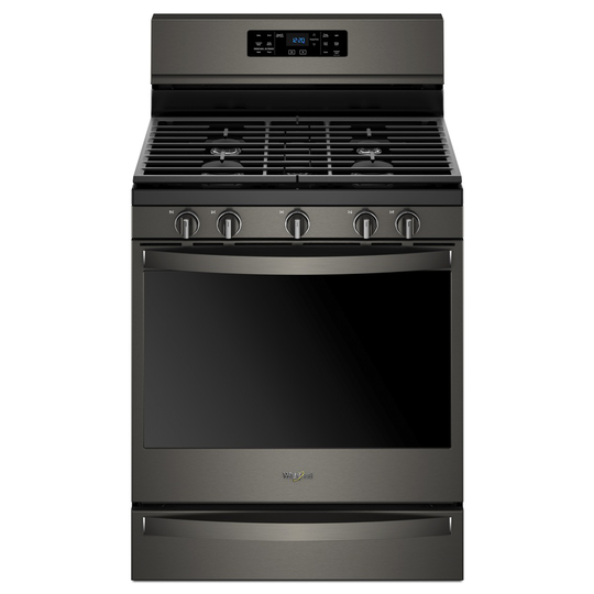 Whirlpool 30-in 5-Burner 5.8-cu ft Self-Cleaning Convection Gas Range (Black Stainless Steel)