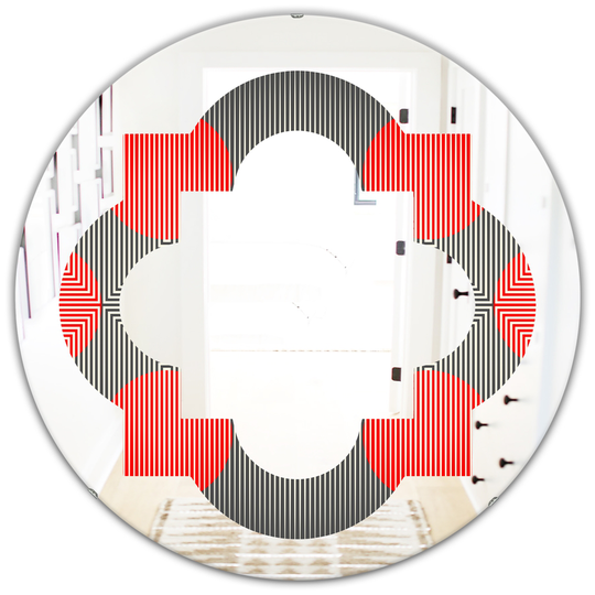 Designart 24-in Round Red Modern Circle and Line Geometric Pattern Polished Wall Mirror