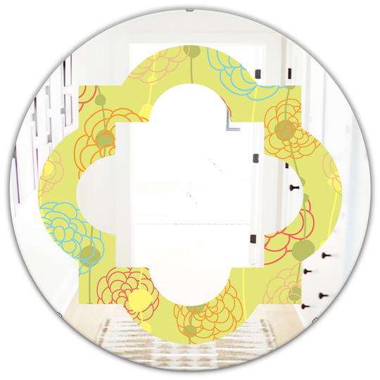 Designart Retro Handdrawn Flowers Round 24-in L x 24-in W Polished Yellow Modern Wall Mounted Mirror