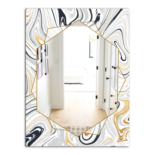 Designart Marbled Diamond 16 Rectangular 35.4-in L x 23.6-in W Polished Country Gold Wall Mounted Mirror