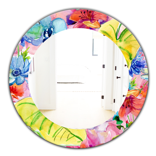 Designart Canada 24-in L x 24-in W Round Multicolour Bloom Bohemian Polished Wall Mirror