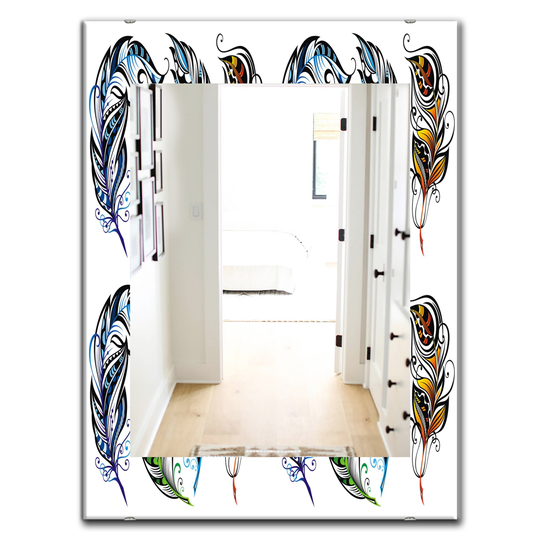 Designart 35.4-in x 23.6-in White Feathers Modern Mirror