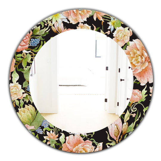 Designart Canada 24-in L x 24-in W Round Obsidian Bloom Traditional Polished Wall Mirror