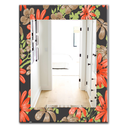 Designart Canada 35.4-in L x 23.6-in W Rectangle Red and Brown Flowers Polished Wall Mirror