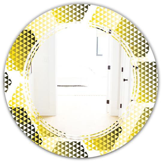 Designart 24-in x 24-in Yellow Retro Hexagon Pattern XI Modern Round Mirror